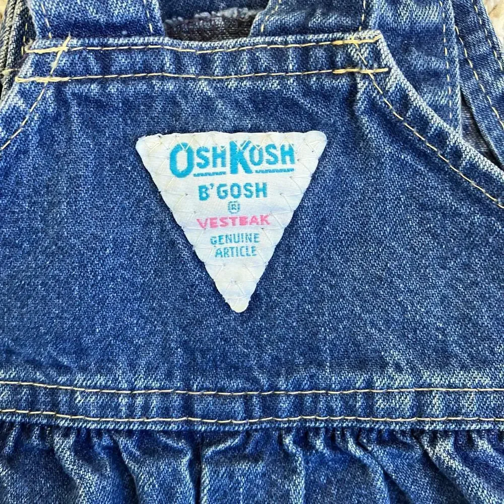 OshKosh Vintage 90s Bubble Leg Bib Style Denim Overalls USA Made Sz 12Mo